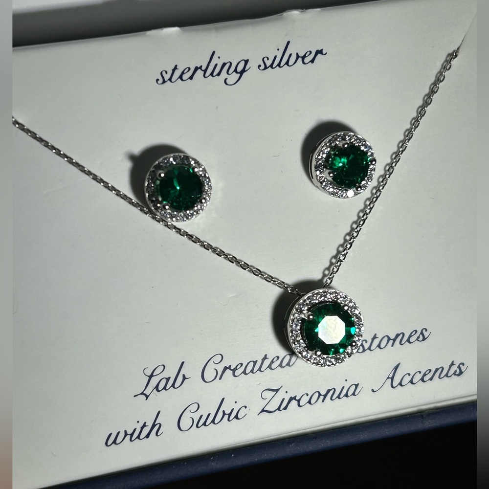 BELK SILVERWORKS STERLING SILVER EMERALD GREEN SET.